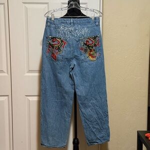 Cool Unisex Relaxed Blue Jeans with Colorful Patches and cool details